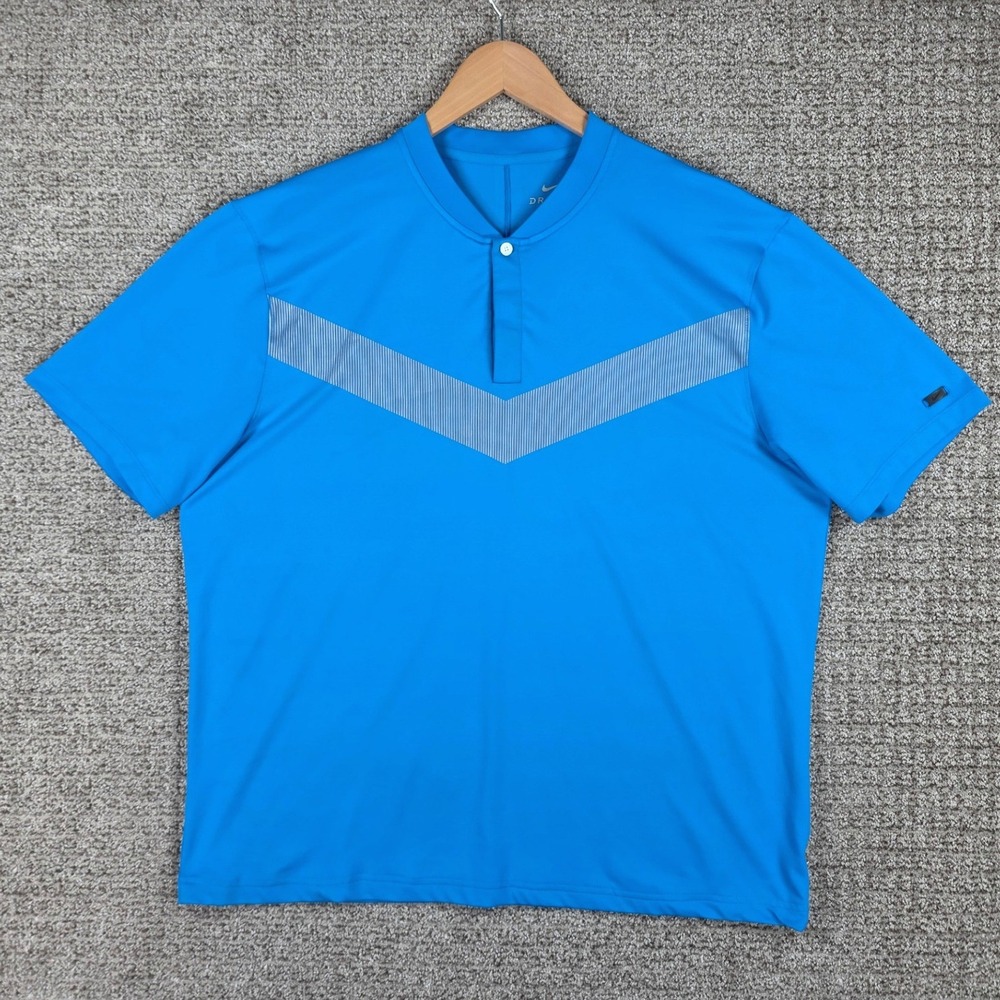 Nike Tiger Woods Dri-Fit Blade Collar Golf Polo Shirt Blue Mens Large S/S